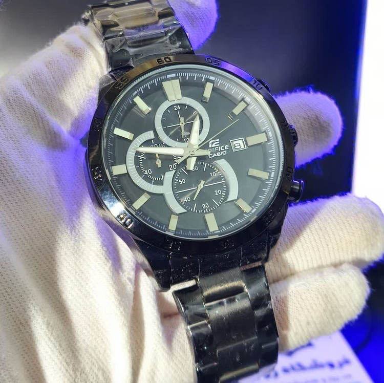 ساعت مچی مردانه کاسیو ادیفایس سه زمانه CASIO EDIFICE فول بلک+ جعبه