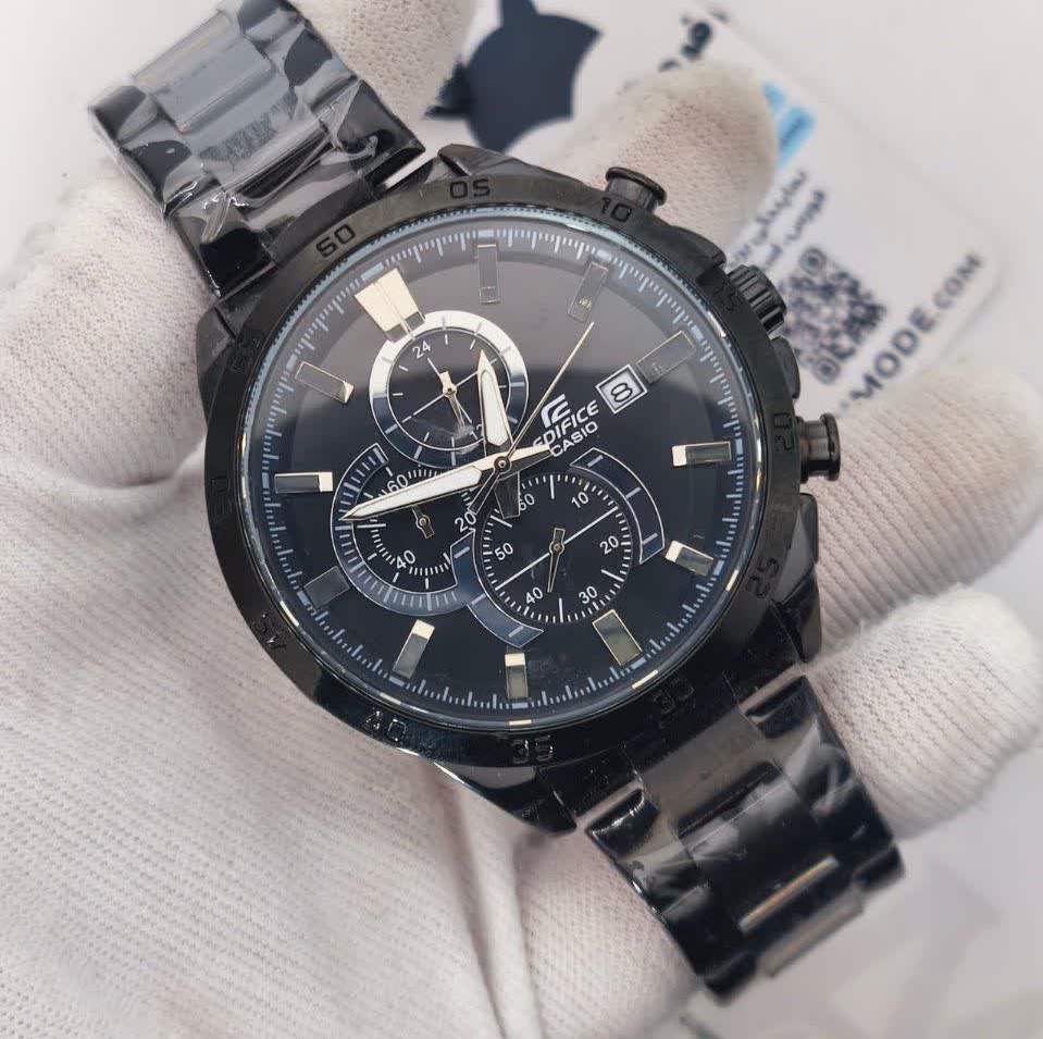 ساعت مچی مردانه کاسیو ادیفایس سه زمانه CASIO EDIFICE فول بلک+ جعبه