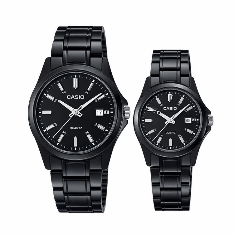 ست ساعت مچی زنانه و مردانه کاسیو CASIO فول بلک کدc35 + جعبه