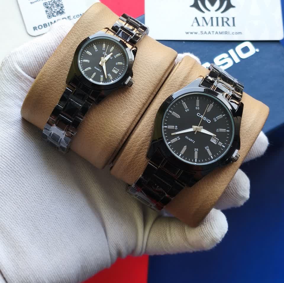 ست ساعت مچی زنانه و مردانه کاسیو CASIO فول بلک کدc35 + جعبه