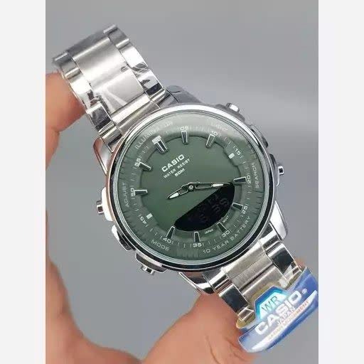 ساعت مچی عقربه ای و دیجیتال کاسیو CASIO صفحه سبز + جعبه