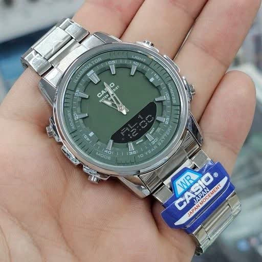 ساعت مچی عقربه ای و دیجیتال کاسیو CASIO صفحه سبز + جعبه