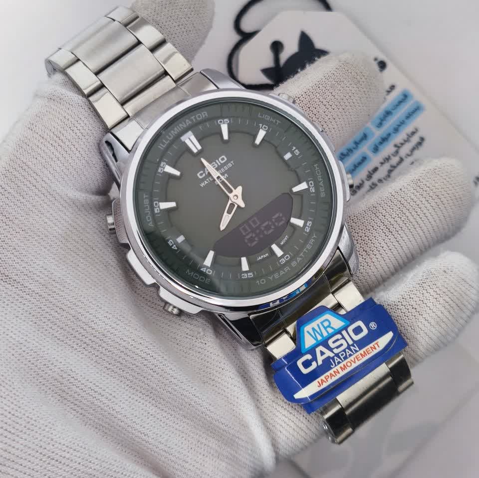 ساعت مچی عقربه ای و دیجیتال کاسیو CASIO صفحه سبز + جعبه