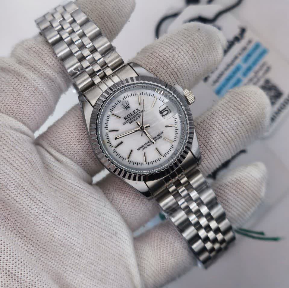ساعت مچی زنانه رولکس ROLEX نقره ای سفید درجه یک
