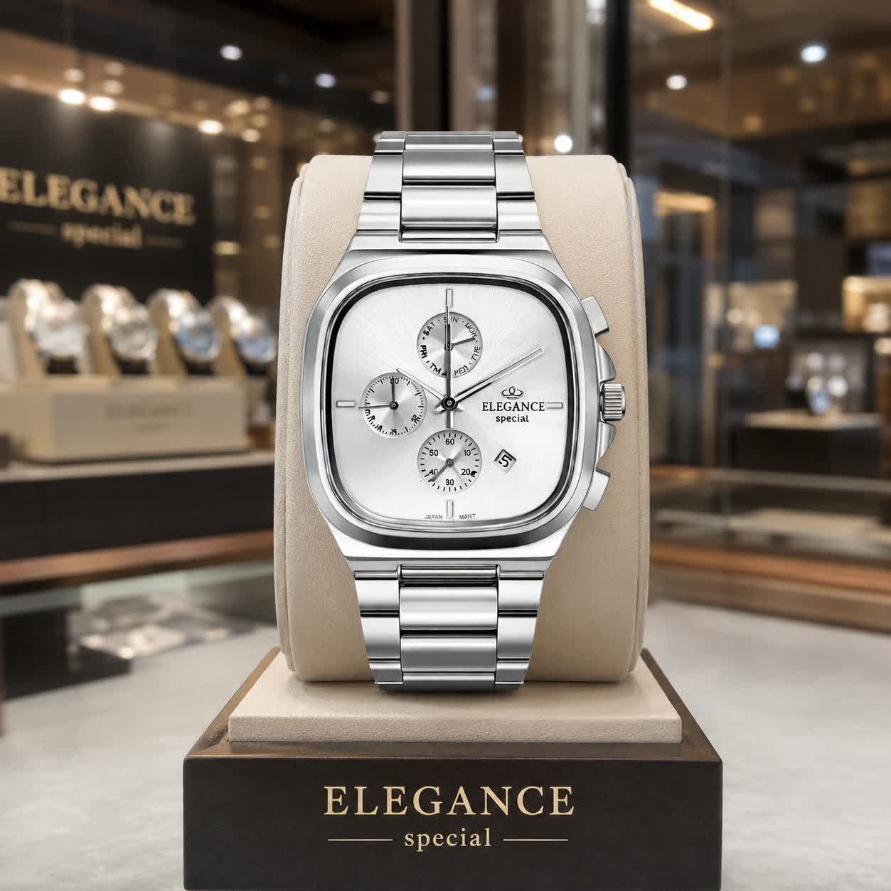 ساعت مچی کرنوگراف مردانه الگانس ELEGANCE موتور ژاپن رنگ نقره ای
