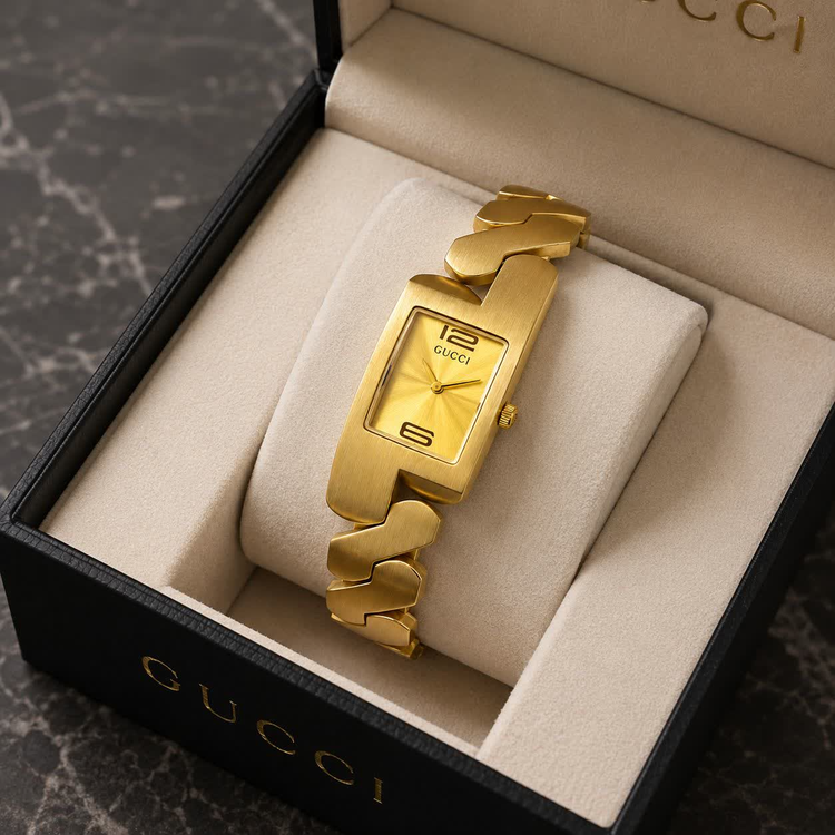 ساعت مچی زنانه دستبندی گوچی GUCCI فول طلایی