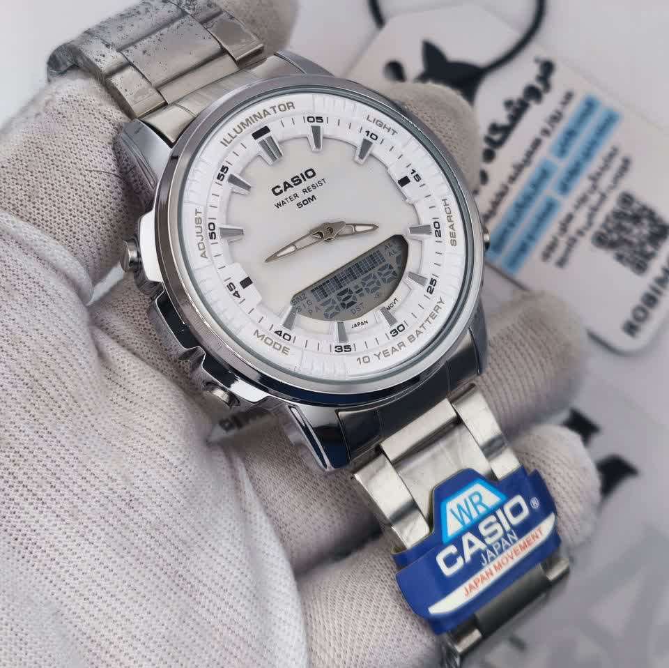 ساعت مچی عقربه ای و دیجیتال کاسیو CASIO صفحه سفید