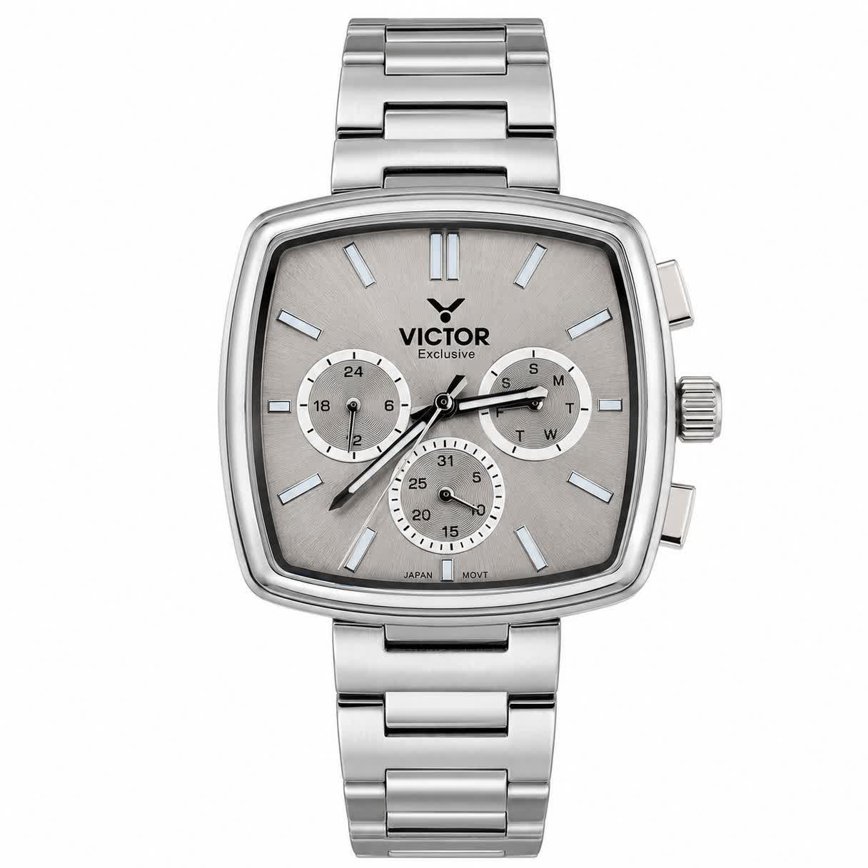 ساعت مچی کرنوگراف مردانه ویکتور VICTOR ژاپنی ارجینال نقره ای طوسی